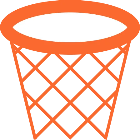 Basketball hoop with net properly attached